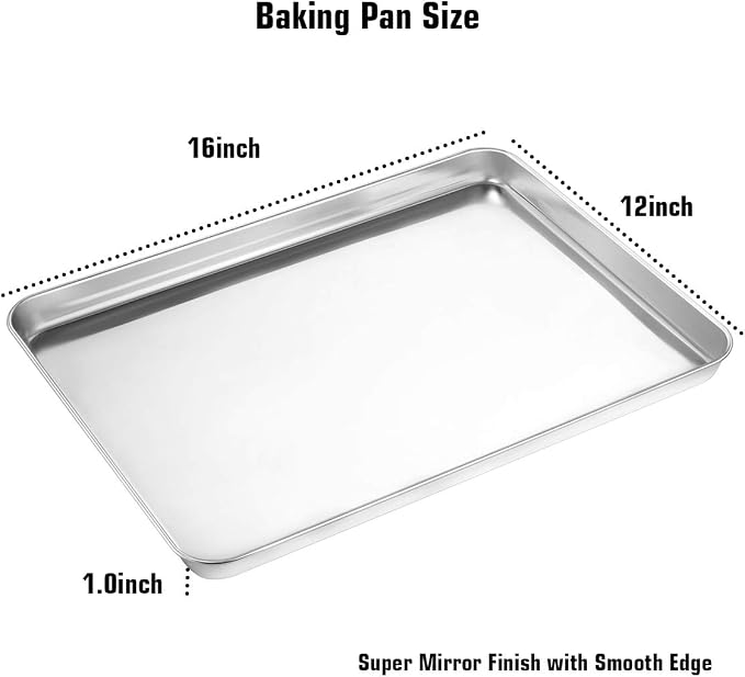 Wildone Baking Sheet with Silicone Mat Set, Stainless Steel Cookie Pan with Baking Mat, Size 16 x 12 x 1 Inch, Set of 4-2 Sheets + 2 Mats - Image 3
