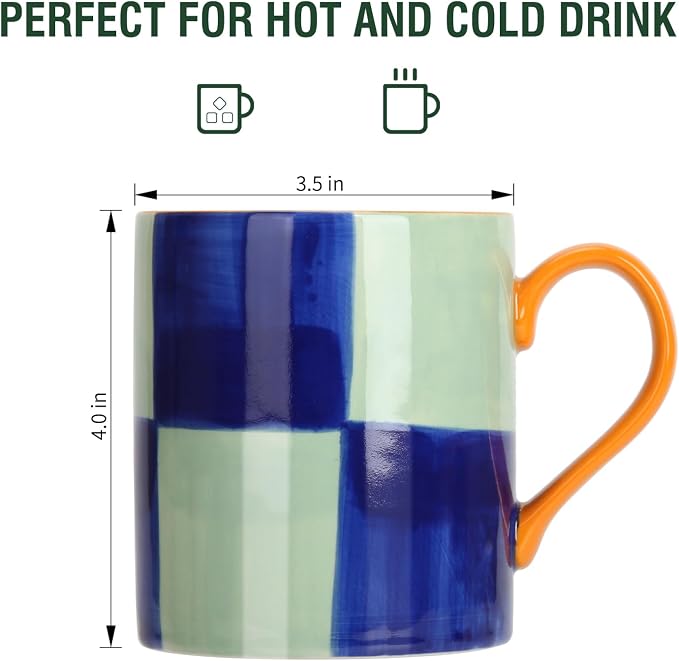 Koja Colorful Hand Painted Ceramic Mugs, 16 oz, Set of 4, Dishwasher Safe | Also microwave safe. Colorful hand painted set makes a great gift for coffee or tea lovers. - Image 2