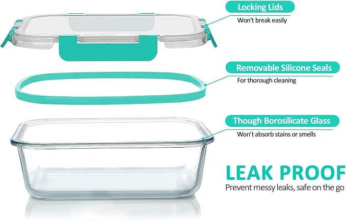 30 Pieces Glass Food Storage Containers with Upgraded Snap Locking Lids,Glass Meal Prep Containers Set - Airtight Lunch Containers, Microwave, Oven, Freezer and Dishwasher Friendly (Green) - Image 3