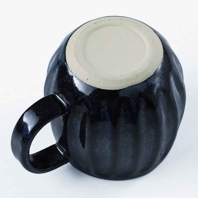 Asayu Japan Ceramic Coffee Pour Over Maker Set in Dark Navy Blue, Slow Brewing Paper Filter Holder and Dripper with 3 Holes for Coffee and Tea - Accessory Ceramic Mug