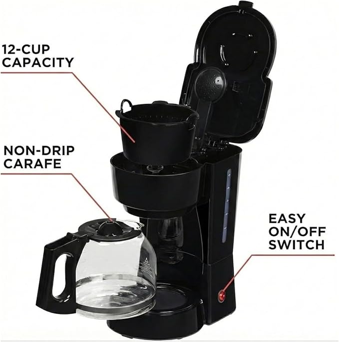 Coffee Makers, 12-Cup Coffee Machines with Reusable Filter | Removable Filter Basket, Keep Hot(Black) - Image 4