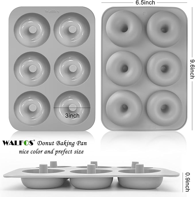 Walfos Donut Pan for Baking - Non-Stick Silicone Doughnut Pan Set, Silicone Donut Mold Heat Resistant, Make Perfect Donut Cake Biscuit Bagels, BPA FREE and Dishwasher Safe, Set of 3