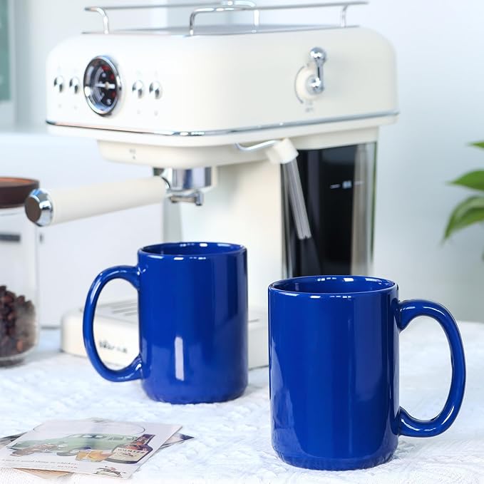 16 OZ Coffee Mugs, Classic Blank Ceramic Cup with Large Handle for Tea Latte Cappuccino, Set of 4, Blue - Image 6