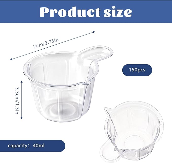 150 Pcs 40ml Disposable Plastic Measuring Cups, Clear Mixing Cups Multipurpose Dispensing Cup for Paint, Stain, Jewelry Making and DIY Crafts