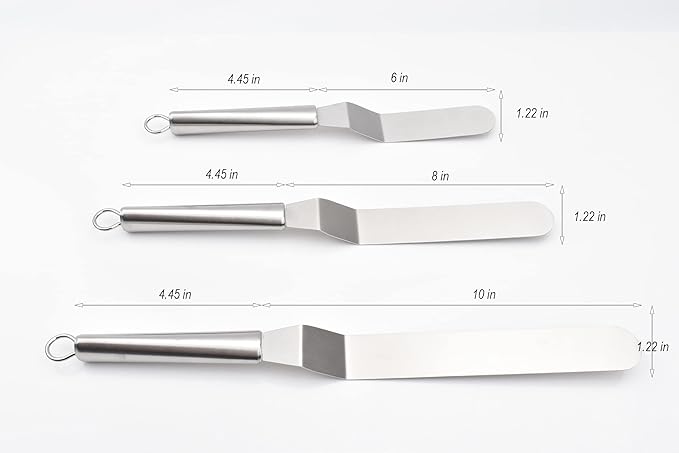 Offset Spatula Set with Dough Scraper and Cake Scraper Set, Stainless Steel Cake Icing Spatula for Baking, Professional Cake Decorating Spatula Icing Spreader with 6", 8", 10" Blade
