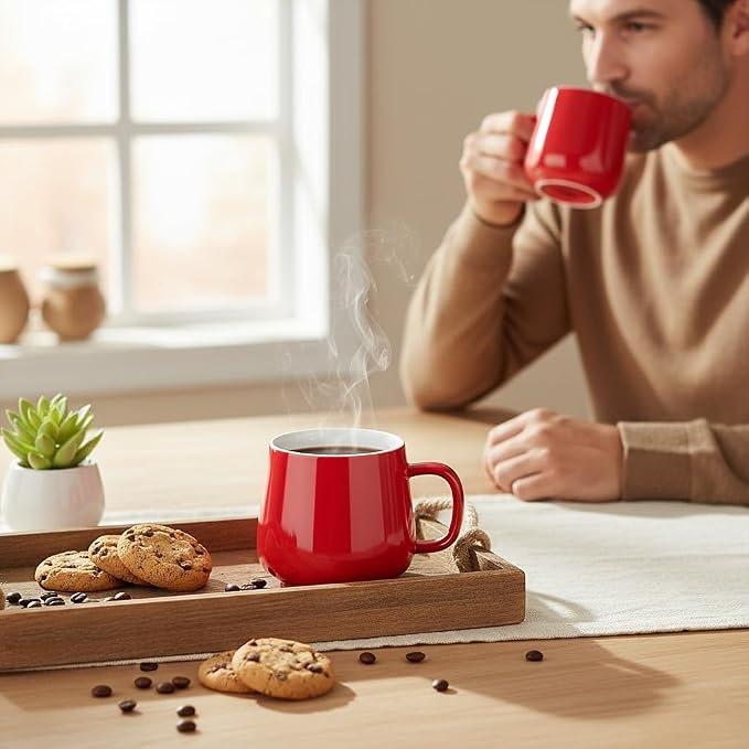 Teocera Coffee Mugs Set of 6-12oz Chip-Resistant Ceramic Cups with Ergonomic Handle | Dishwasher & Microwave Safe Red Mugs | Keeps Beverage Hot, Perfect for Family Kitchen & Holiday Gifts - Image 5