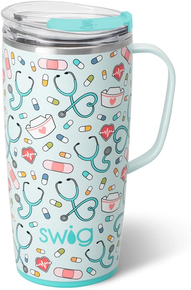 Swig Life 22oz Insulated Travel Mug with Handle & Lid, Scrub Life | Triple Insulated Stainless Steel - Handle & Lid Included - Keeps Coffee Hot or Cold - Cup Holder Friendly by SwigLife