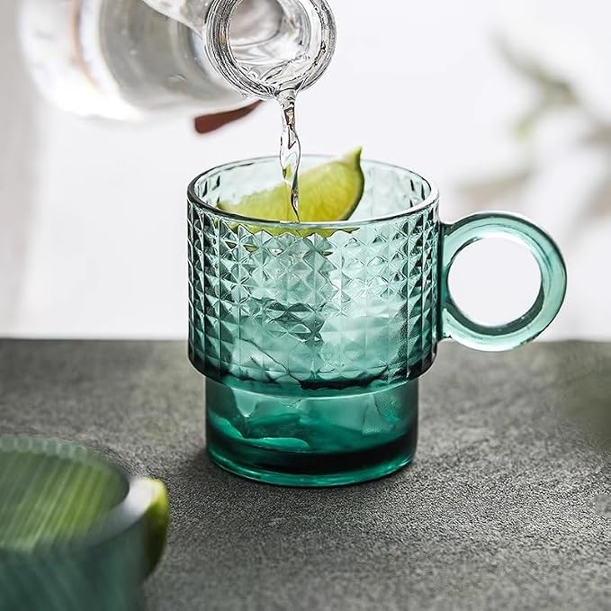 drinking glassware Stackable Glass Mug Cups for Tea Milk, Set of 2 - Image 4