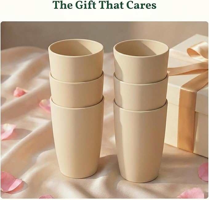 Homienly Wheat Straw Cups - Unbreakable Cups Set of 6,20 oz Dishwasher & Microwave Safe Drinking Glasses for Everyday Use-Beige - Image 8