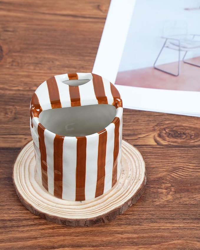 Coffee Mug Espresso Cup 10oz Ceramic Coffee Mugs Porcelain Coffee Cup Hand-Painted Striped Art Multiple Use for Kitchen, Dining-Brown - Image 6