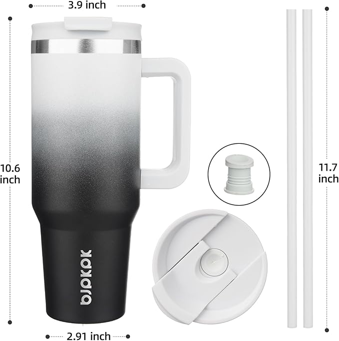 BJPKPK 40 oz Insulated Tumbler with Handle & Straw, Stainless Steel | Double Wall Vacuum Insulation, Leak Proof, BPA Free, Dishwasher Safe, Cupholder Friendly, Travel & Outdoor, Day & Night - Image 3