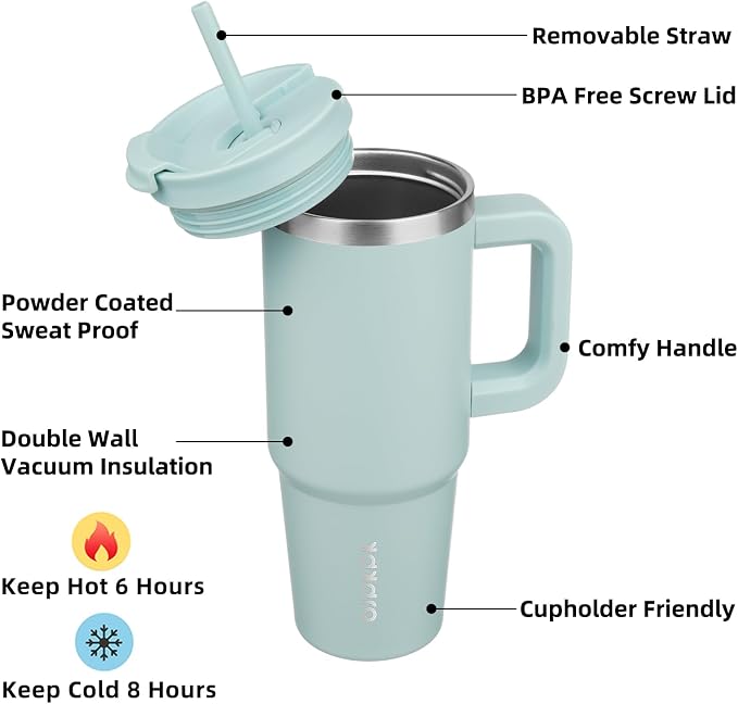 BJPKPK 30 oz Insulated Tumbler with Handle & Straw, Stainless Steel | Double Wall Vacuum Insulation, Leak Proof, BPA Free, Dishwasher Safe, Cupholder Friendly, Travel & Outdoor, Blue Haze - Image 2