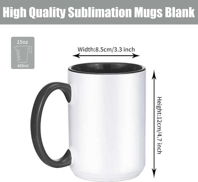 TANGLONG 12PC 15oz Sublimation coffee Mugswith Box -6 White and 6 Black | Ceramic Cup for for Coffee, Tea, Latte, Soup,Sublimation Blanks,Tazas Para Sublimar,Heat Sensitive Coffee Mugs,homemade gifts - Image 2