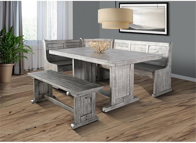 Pemberly Row 4-Pieces Dining Set Wood, Rectangular in Alpine Gray (36" H x 75" W x 56" D) for Kitchen, Dining Room with Table, Reversable Benches, and Storage Space - Image 2