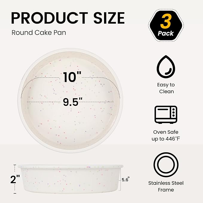 Vinino 10 Inch Cake Pans, 3 Pack Silicone Pans with Steel Frame | Create Layered Cakes & Desserts, Flexible Silicone Mold with Stainless Steel Frame, Nonstick Surface and Reusable Design - Image 4