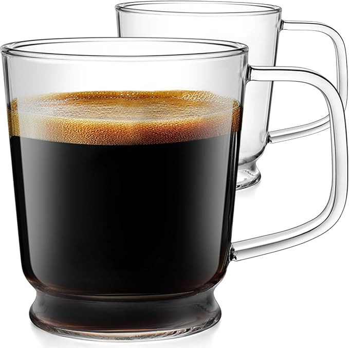 Aquach Clear Glass Mug 16 oz – Borosilicate Glass Coffee Mug, Large Tea Cup for Hot & Cold Drinks, Dishwasher Safe Glass Cups