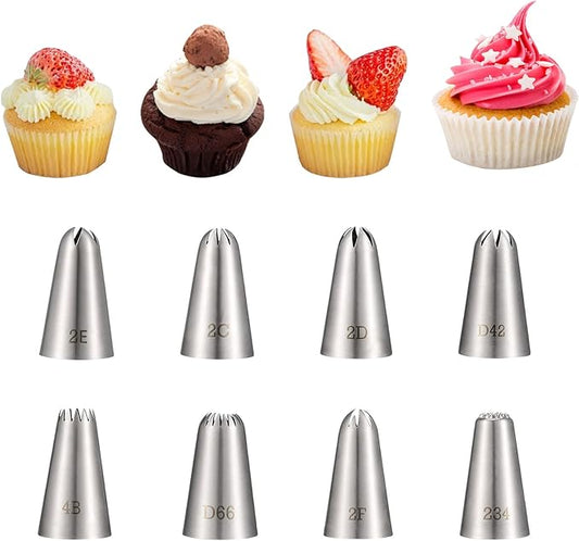 Piping Tips, 8 Pcs Stainless Steel Icing Piping Nozzles Cake Decorating Tips Baking Tool for Cream Cupcake Cookie