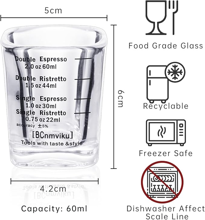Espresso Shot Glass Liquid Heavy Sturdy Shot Glasses Measuring cup Wine Glass 1 Pack 2oz/60ml By BCnmviku(Sturdy 1Pack)