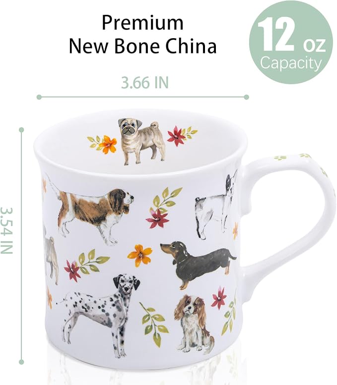 Cute Dog Coffee Mug, 12 oz Premium New Bone China Tankard Coffee Tea Mug, Holiday and Birthday Gift for Women, Dog Lovers, Dog Moms and Best Friends, Designed in England by Harvest Green Studio - Image 3