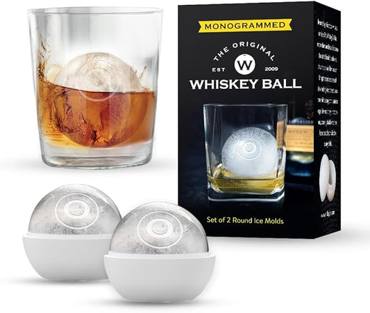 Pack of 2 Monogram Whiskey Ice Ball Maker Mold - Premium Silicone Sphere Mold A to Z letter Engraved - Ideal for Crafting Old Fashioned Cocktails – Easy Release & No Leak Design - ‘O’ letter