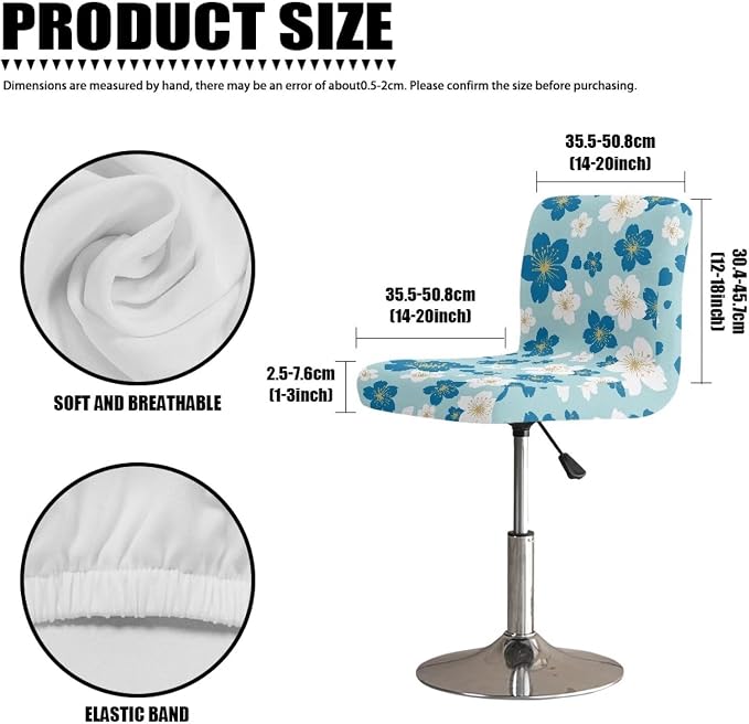 Blue Cherry Blossom Set of 2 Bar Stools Slipcovers, Height Counter Bar Stool Protector Non Slip Swivel Seat Covers Adjustable Stool Chair for Home Kitchen Cafe Furniture - Image 7