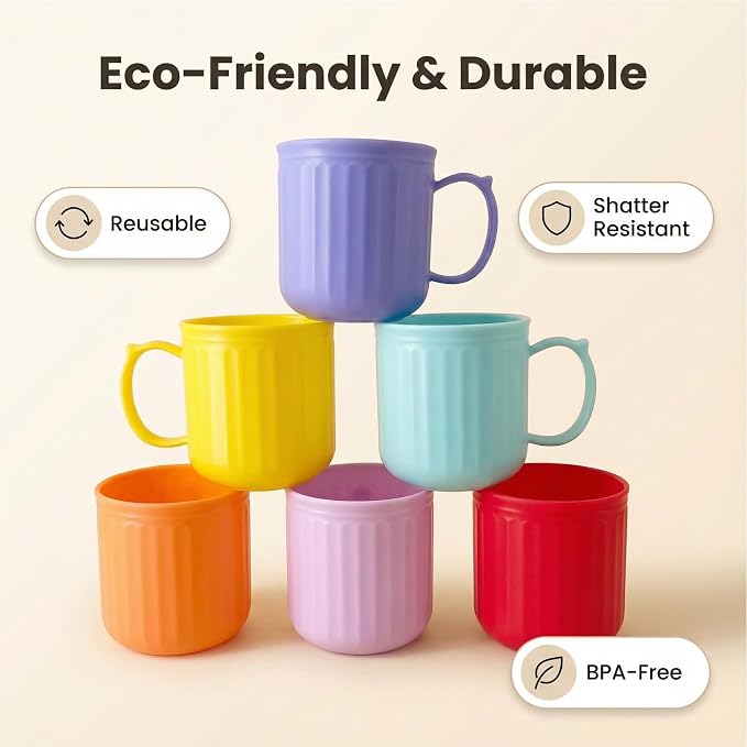 Plastic Coffee Mug with Handle set of 6, 16 oz Iced-Tea Cup Rainbow | BPA Free Reusable Food Grade PP, Unbreakable, Dishwasher Safe, Lightweight, Elderly Kid Safe, Kitchen Party Camping Outdoor - Image 6