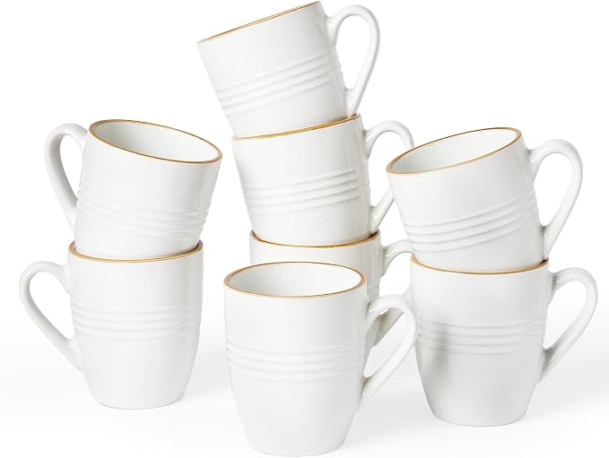 famiware Jupiter Coffee Mugs Set of 8, 13 oz Coffee Mug, Microwave and Dishwasher Safe, Coffee Cups with Handle for Coffee, Tea, Cocoa, Milk, White by Famiware