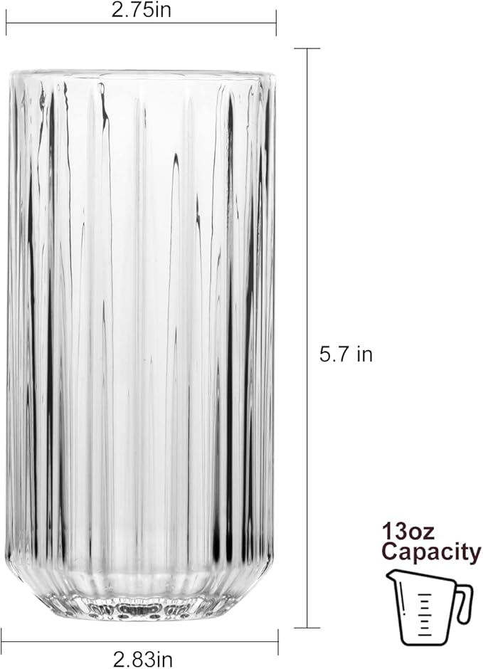 QAPPDA Highball Glasses Set of 12,Vintage Ribbed 13oz Drinking Glasses,Origami Style Glass Cups Everyday Glassware for Cocktail,Whiskey,Juice,Water | Origami Style Glass Cups Everyday Glassware for Cocktail,Whiskey,Juice,Water - Image 2