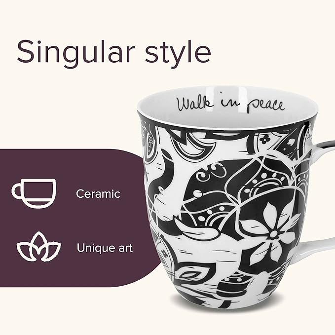Karma Gifts 14 oz Black and White Boho Mug Elephant - Cute Coffee and Tea Mug - Ceramic Coffee Mugs for Women and Men - Image 3