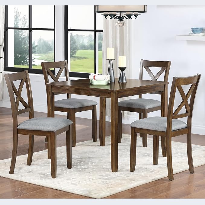 5-Piece Dining Table Set for 4, Kitchen Dining Table with 4 Soft Cushioned Solid Wood Chairs, Ideal for Home or Restaurant Use.(Walnut_Small) by Augabam