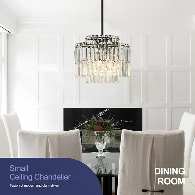 Modern 12.8“ Black Crystal Chandelier Ceiling Light Fixtures for Dining Room Luxury Glam 4-Light Crystal Chandeliers Lighting for Bedroom Entryway Hallway Living Room Kitchen Island Foyer - Image 3