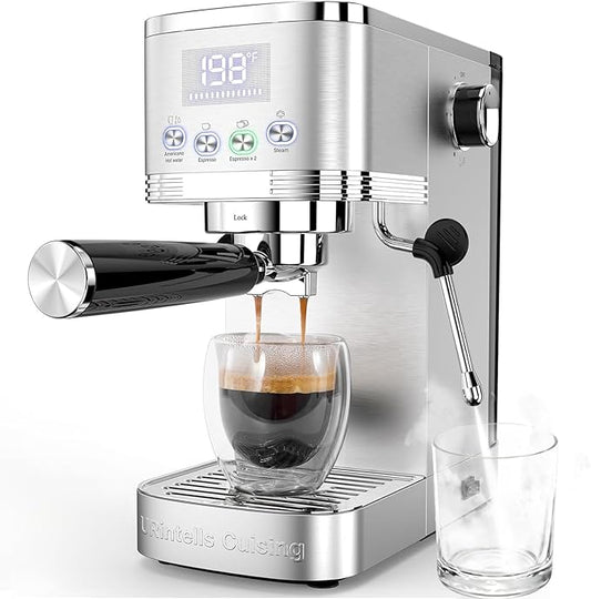 Espresso Machine 20 Bar Espresso Maker with Steam Milk Frother,Temperature Control LED Display Stainless Steel Coffee Machine for Cappuccino Latte,Gift for Coffee Lovers Women and Men