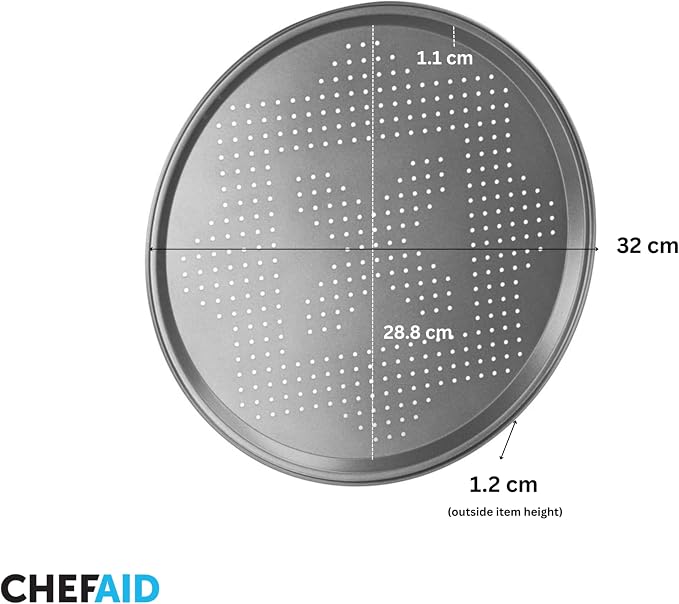 Chef Aid Pizza Pan Perforated 32cm Diamater Tray for Oven Use, non-stick Baking, Crisper with Even Heat Distribution, Grey - Image 2