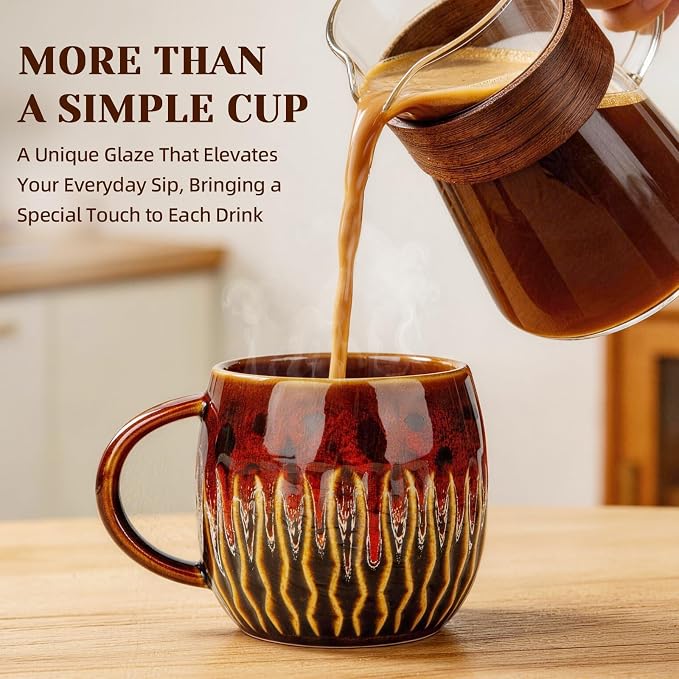 20oz Large Ceramic Coffee Mugs Unique Big Pottery Coffee Mug Microwave Safe Cool Stoneware Cups for Tea Latte Oversized Mug With Handle for Home Red Wide Clay Mugs for Men Fancy Handmade Ceramic Cup - Image 4