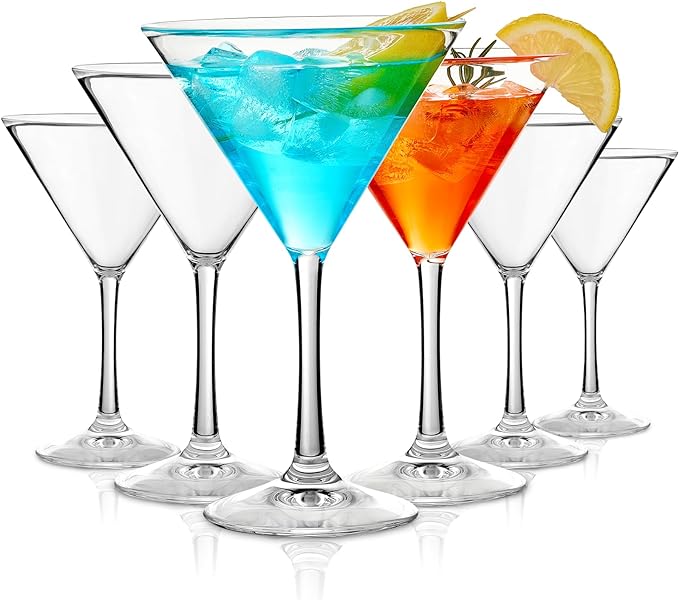 Unbreakable Martini Glasses Set of 6, 10 oz Plastic Martini Cocktail Glasses with Stem, Reusable Cocktail Glasses for Bar, Margarita, Whiskey, Gin, Tequila, BPA-Free, Top Rack Dishwasher-Safe, Clear by Hlukana