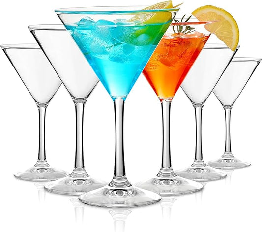 Unbreakable Martini Glasses Set of 6, 10 oz Plastic Martini Cocktail Glasses with Stem, Reusable Cocktail Glasses for Bar, Margarita, Whiskey, Gin, Tequila, BPA-Free, Top Rack Dishwasher-Safe, Clear by Hlukana