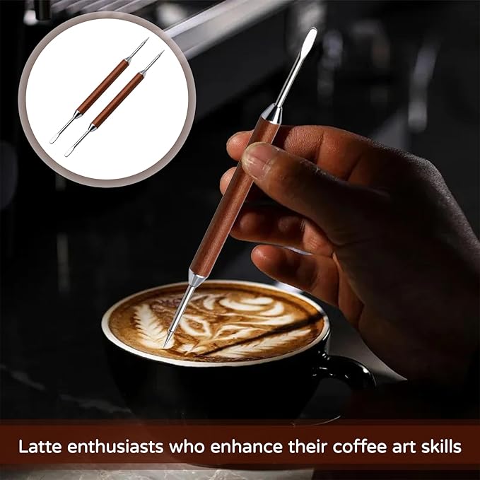 2 Pcs Latte Art Pen,Latte Art,Latte Pen,Barista Tools,Latte Art Tools,Stainless Steel Coffee Drawing Tool With Wood Handle,Barista Espresso Coffee Latte Art Tools Accessories