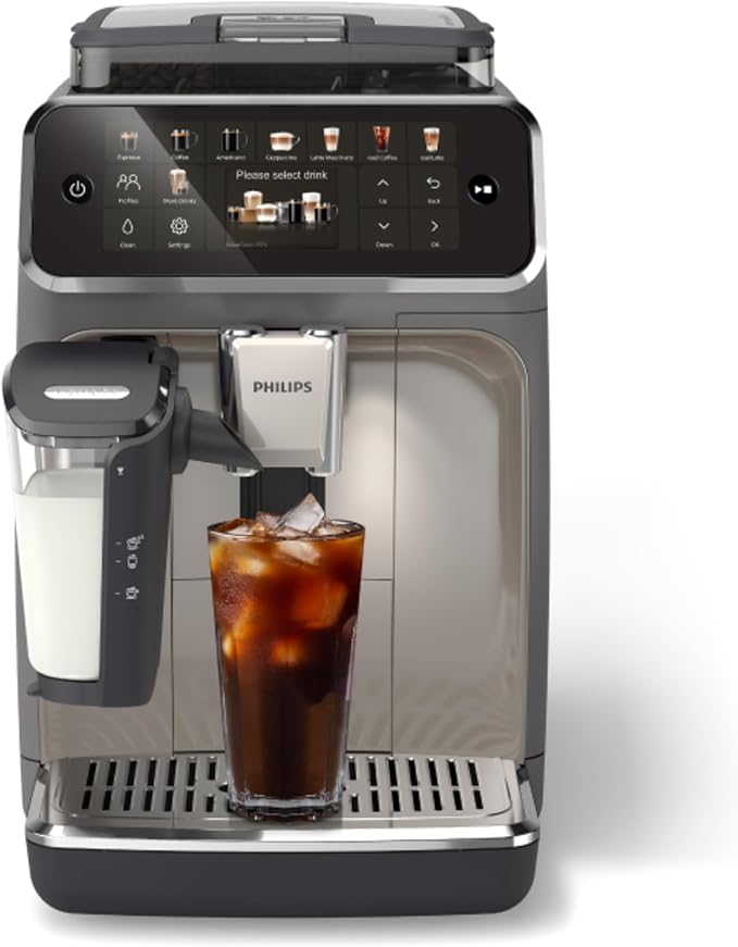 PHILIPS 5500 Series Fully Automatic Espresso Machine, LatteGo Milk System, Integrated Grinder, 20 Hot & Iced Coffee Pre-Sets, Quick Start, SilentBrew, 15-Bar Pressure, Black Chrome (EP5544/94) | LatteGo Milk System, Integrated Grinder, 20 Hot & Iced Co... by Unknown