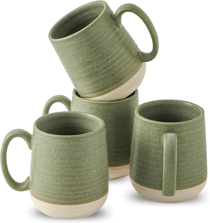 Large Ceramic Coffee Mugs Set - 15 OZ Porcelain Coffee Latte Cups Set of 4 with Handle Perfect for Cappuccino, Tea, Mocha, Hot or Cold Drinks, Unique Glaze Design for Home, Cafe and Coffee Bar, Green by Hasense