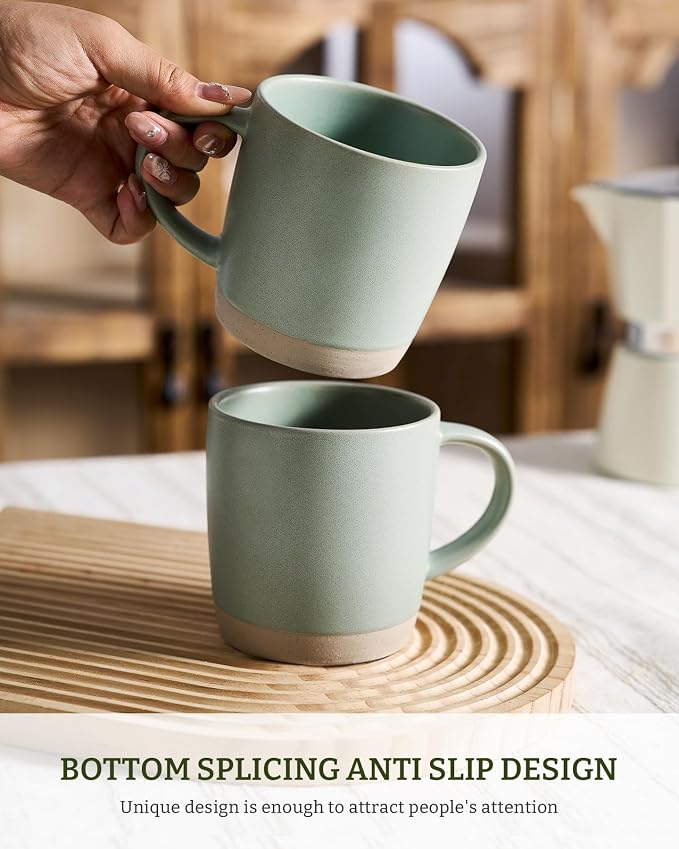 famiware Coffee Mugs Set of 8, Milkyway 13 oz Mug Set, Ceramic Cup Set with Handle for Coffee, Tea, Cocoa, Milk, Light Green - Image 2