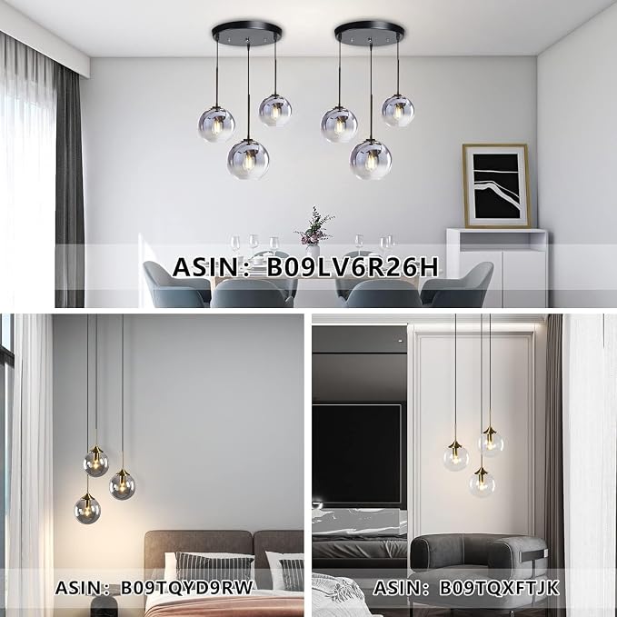 KCO Lighting Modern 3-Light Hanging Light Fixture Silver Gradient Glass Globe Pendant Ceiling Lighting with Adjustable Cord Mid Century Hanging Chandelier Light Fixture for Kitchen Island Bedroom… - Image 8