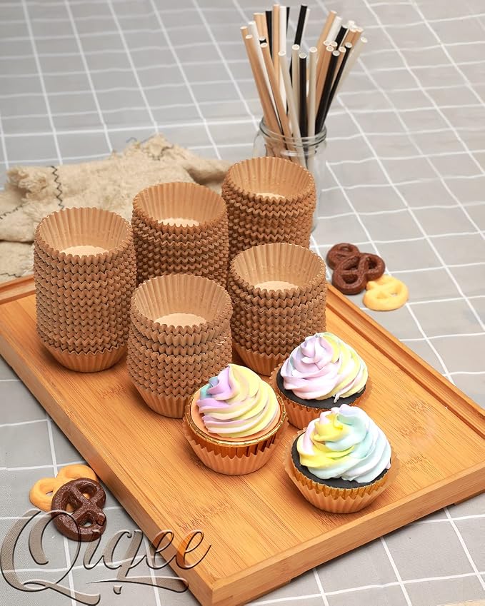 qiqee Natural Brown Cupcake Liners, 1000 Count, Mini Size - Image 7