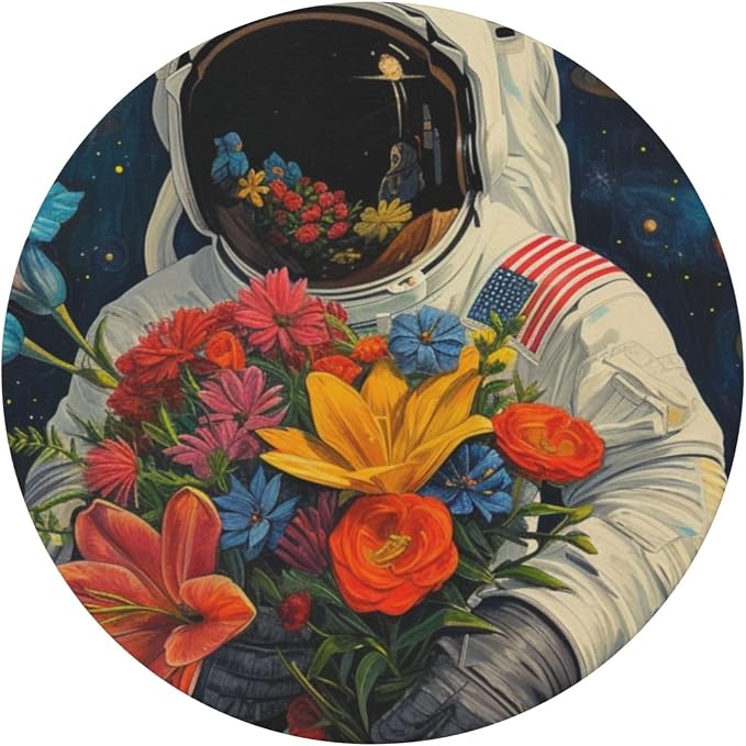 Astronaut with Flowers in Space Round Tablecloth Fitted Table Cover The Flower Seller Washable Tablecloths for Kitchen Dining Party 40-44 Inch - Image 2