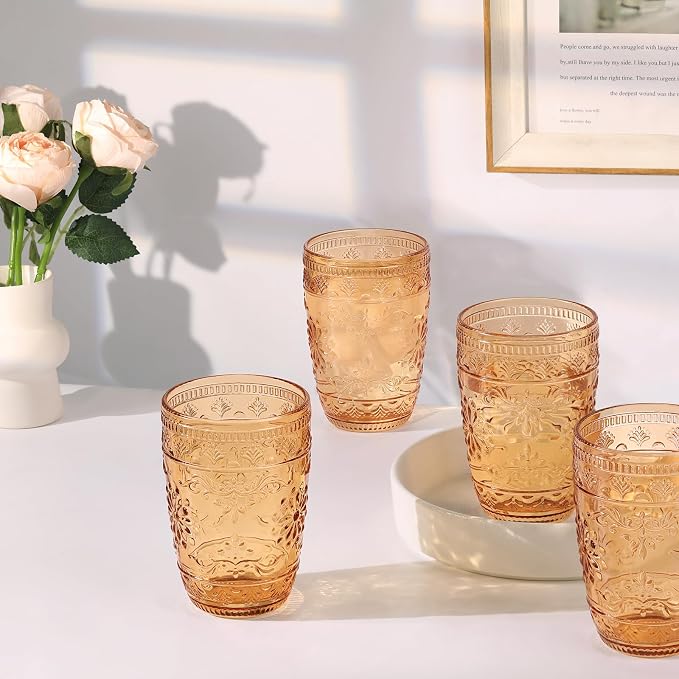 abrwyy Amber Drinking Glasses, Amber Glassware, 14oz Vintage Water Glasses | Lead-Free Glass, Thick&Durable Glass, Home Decoration, Vintage Drinking Glasses Set of 6 - Image 5