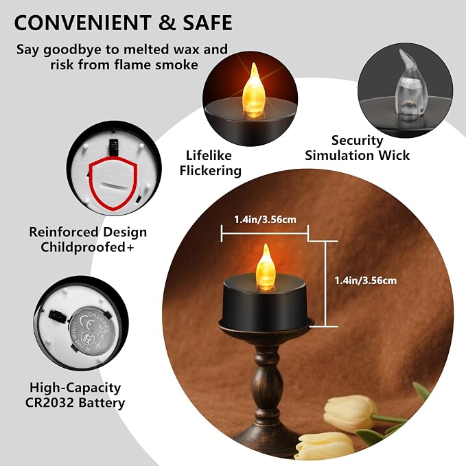 Tea Lights Battery Operated Candles LED Tea Lights Flameless Candles 200+ Hours Flickering Fake Tealights for Halloween, Christmas Aniversary Home Table Decor(Black, 100 Pack) - Image 3