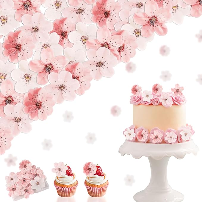 50pcs Edible Flowers Cake Decorations – Edible Flowers Cupcake Toppers | Edible Flowers Cherry Blossoms Cake Toppers Decorations Wafer Paper, Flower Cupcake Toppers for Wedding Birthday Party by Unknown