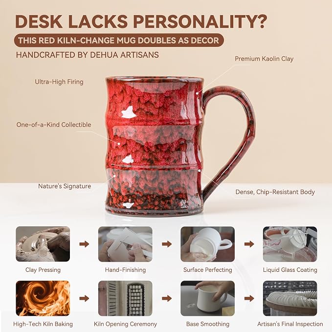 22oz Red Kiln-Change Ceramic Coffee Mug with Ergonomic Handle, 1340℃ High-Fire Unique Large Mug - Lead-Free, Microwave Safe, Great Gift for Valentine’s/Mother’s Day - Image 2