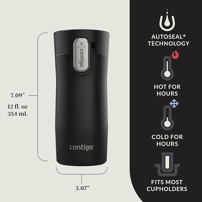 Contigo AUTOSEAL West Loop Vacuum-Insulated Stainless Steel Travel Mug with Easy-Clean Lid, 12oz, Matte Black - Image 2