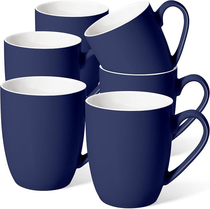 Urbanstrive 16 oz Large Coffee Mugs Set of 6 Ceramic Coffee Mug White Coffee Cups Tea Cups Idea Gift for Women Men House Warming Gifts New Home Office, Dark Blue 6 Pack by Urbanstrive