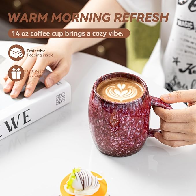 Sakura Nebula Ceramic Coffee Mug - 14 oz Unique Mug with Large Handle, Barrel Cute Mug for Women Men, Aesthetic Coffee Cup Gift for Home Office - Image 5